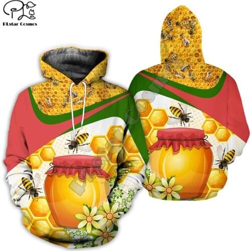 Women Men Funny bees art print 3D honey Hoodies unisex harajuku Sweatshirts casual autumn zipper pullover tracksuit
