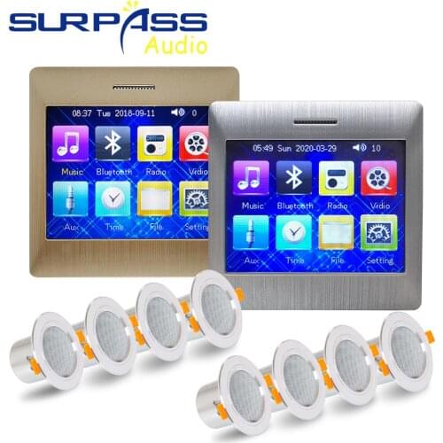 3.5 Inch HD Touch Screen Sound Amplifier 4 Channel Stereo Receiver 3 Inch Coxial Ceiling Speaker Combos for Home Audio System