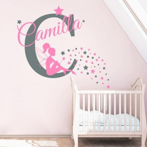 Personalized Name Wall Decal Nursery Vinyl Wall Stickers Home Decor Kids Room Fairy Art Decal Mural Star Custom Kids Name ZB490