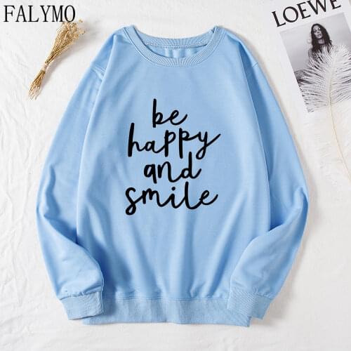 Womens Letter Happy Smile Positive Shirt Sweatshirts Spring Autumn Long Sleeve Graphic Sweatshirt Pullover Tops Shirts