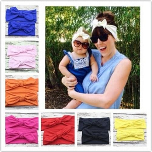 2Pcs/Pair Kid Girls Mother Daughter Rabbit Ears Bow Hair Bands Cloth Headband Bowknot Headwear For Girls Children Headdress