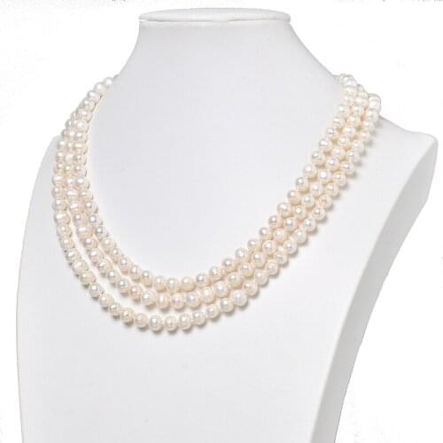 3Rows 7-8mm Natural Pearls With Exquisite Flower Shape Pendant For Manual Diy Neckalce 18inch Elegant Female Gifts H471