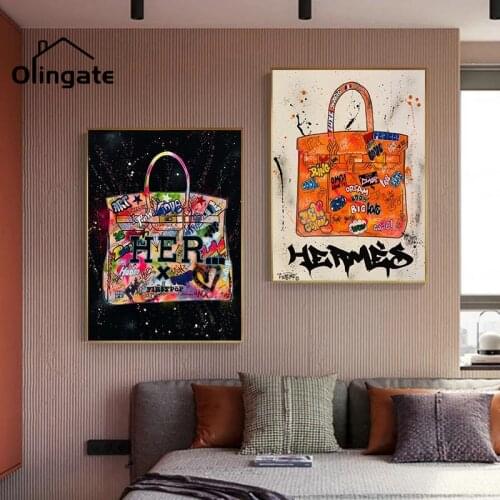 Abstract Graffiti Art Posters and Prints Modern Fashion Bag Canvas Painting Wall Art Pictures for Living Room Home Decoration