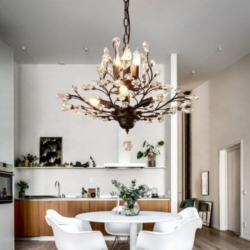American Vintage LED Chandelier Lighting Luxury Crystal Farmhouse Ceiling Pendant Lamp for Home Living Dining Room Hotel Lobby