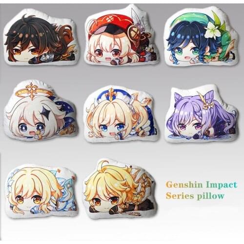 Anime Game Genshin Impact Cosplay Plush Toy Aether Lumine Klee Qiqi Zhongli Venti Keqing Figure Doll Double Sided Pillow 45*35cm