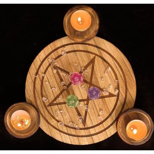 Astrology Pentagram wood Candlestick table Pentacle altar plate Candle holder wooden Divination Wicca ceremony Accessorie