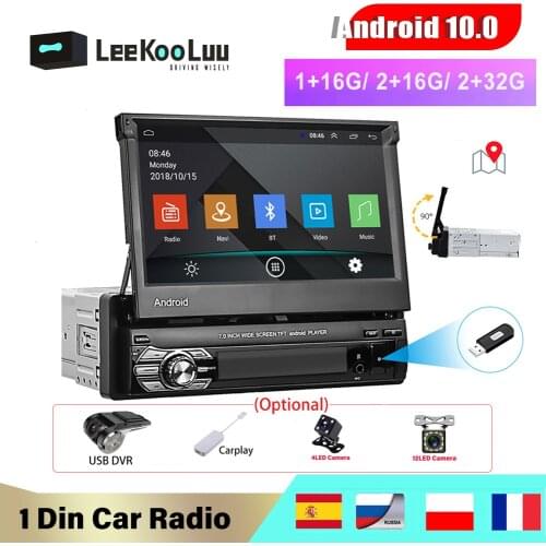 LeeKooLuu Android 10.1 1Din Car Radio GPS Retractable 7'' Touch Screen Wifi Autoradio 1 Din Car Multimedia MP5 Video Player