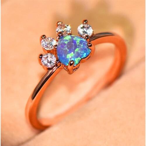 Bamos Female Blue/White Fire Opal Rings Fashion Dainty Claw Animal Ring For Women Rose Gold Filled Wedding Rings Best Gifts