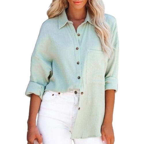 Women Shirts Blusas Roupa Solid Color Long Sleeve Breathable Turn-down Collar Buttons Blouse Women Tops for Work Streetwear