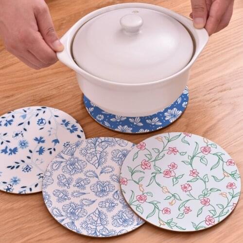 CFen As Soft Wood flower Printing Round Hot Pot Cotton Place Mats Bowls Mat Potholder Kitchen Table Mat Teapot Mat Coaster 1pc
