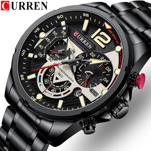 CURREN Mens Watches Top Brand Luxury Military Sport Watch Men Stainless Steel Waterproof Clock Quartz Watch Relogio Masculino