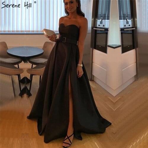 Black Simple Mikado A Line Sexy Sleeveless Evening Dresses 2021 Off Shoulder Satin Sashes Formal Dress Serene Hill LA70391