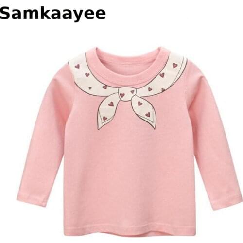3-11y Girls T-Shirt Spring Autumn Baby Kids Tees Long Sleeve Tops Children Peter Pan Collar Clothing Cotton Princess Clothes Y15