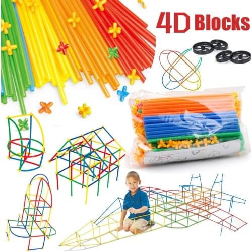 4D Straw Constructor Building Blocks Plastic Stitching Inserted Blocks Educational Construction Toys for Children Gifts