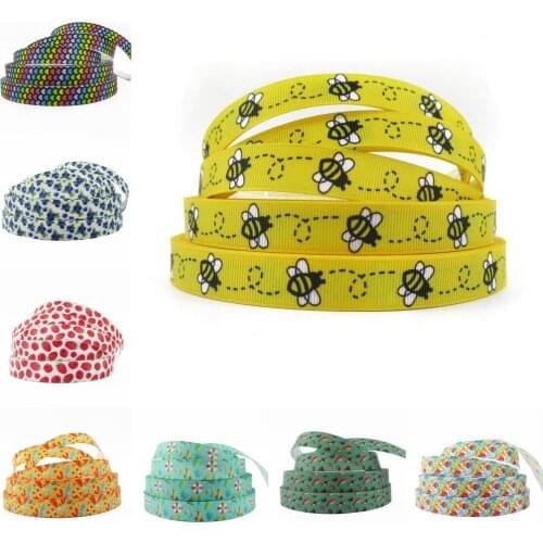 David angie 5/8"(16MM) Fruit Food Strawberry Bee Printed Grosgrain Ribbon 5Y,DIY Hair Bows Materials,Gift Packing Wrap,5Yc18930