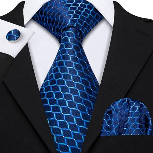 Barry.Wang Designers Blue Geometric White Dot Silk Tie Hanky Box Set Gifts For Men Wedding Groom Business Party Neckties LS-5141