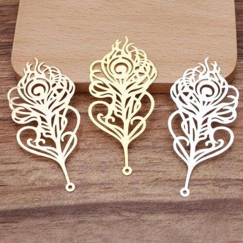 10 PCS 65*29mm Metal Copper Sheet Filigree Feather Pendant Charms DIY Handmade Accessories For Jewelry Making