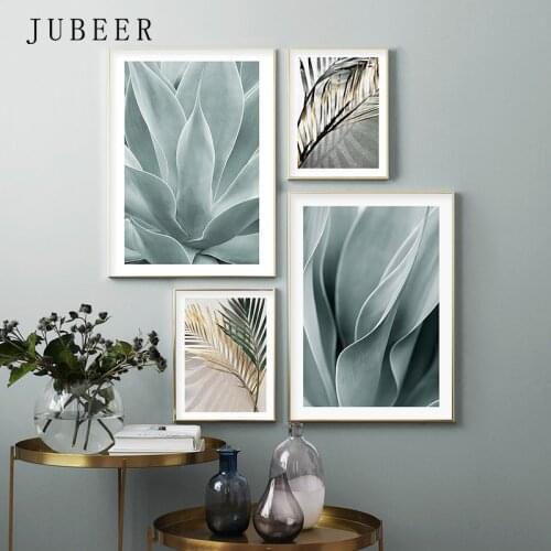 Golden Leaves Canvas Painting Green Leaf Plant Wall Art Picture for Living Room Scandinavian Decor Posters and Prints Paintings