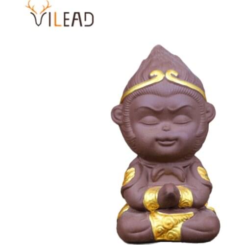 VILEAD Ceramic Chinese Ornament Statue Sun Wookong Figurines Monkey King Ornament Tea Car Pet Home Decoration Accessories Gift