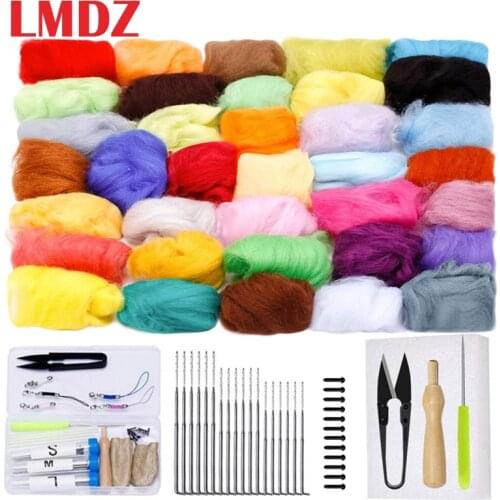 LMDZ 36Colors Wool Roving with Basic Wool Felt Tools Fibre Yarn Fabric Roving DIY Spinning Sewing Mold Needlework Accessories