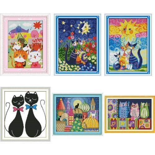 Joy Sunday Cat in the Sun Chinese Cross Stitch 14ct 11ct Cross Stitch Kit DIY Needlework DMC Cross Stitch Kit Embroidery Crafts