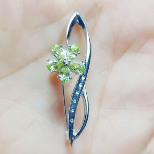 Natural real peridot flower brooch pins 925 sterling silver 0.25ct*5pcs gemstone Fine jewelry B207207