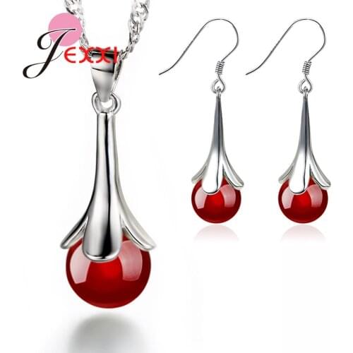 New Hot Luxury 925 Sterling Silver Austrian Crystal Zircon Pearl Pendants Necklace Earrings Jewelry Set for Women Gifts