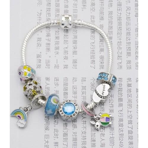 New style DIY Rainbow White Rabbit pendant Series female Snake Bone bracelet