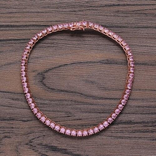 New zircon charm anklet jewelry 9inch 10inch iced out bling rose gold color pink cz 4mm tennis chain anklet for women jewelry