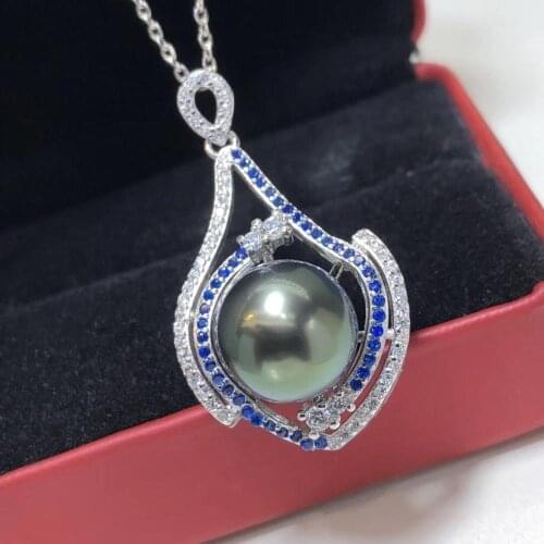D113 Fine Jewelry 925 Sterling Silver Natural Ocean Tahiti Pearl 12-13mm Pendants Necklaces for Women FIne Pearls Pendants