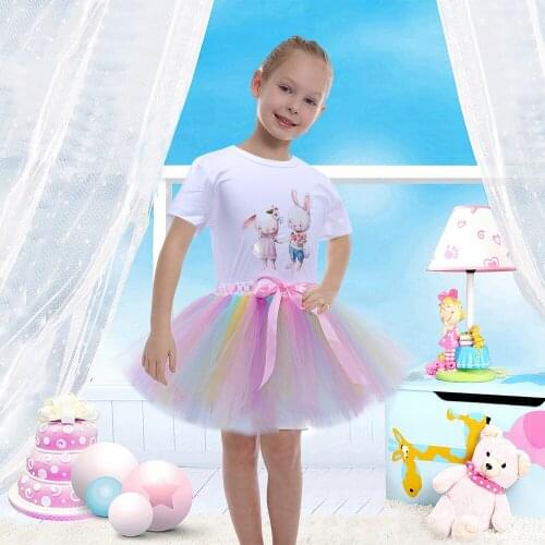 Promotion Tulle Rainbow Skirt Girls White Shirt Dance Little Bear Skirt Tutus Fluffy Short Summer Skirt Girl Kids Tutus Skirts