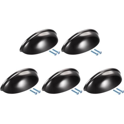 Uxcell Cup Drawer Handle Pull, 5 Pack Bright Black , 3" Hole Centers, with M4x25 Screws for Dresser Kitchen Cabinet