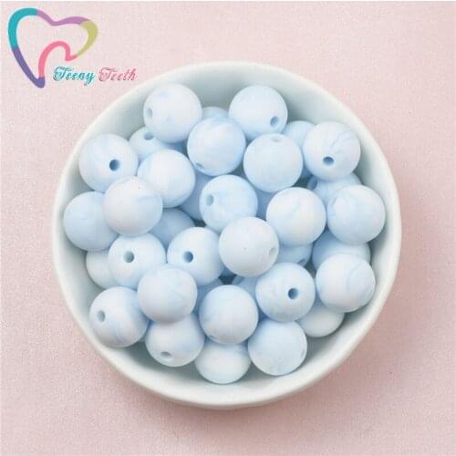 Teeny Teeth 10 PCS New Marble Blue 12-15MM Silicone Beads For Teething Necklace Baby Beads For Chew Teether BPA Free Loose Beads