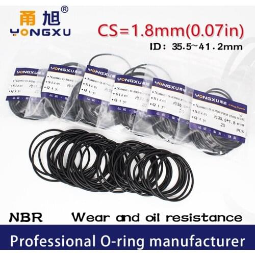 10PCS/lot Black NBR Sealing O-Ring CS1.8mm Thickness ID35.5/36.5/37.5/38.5/40/41.2*1.8mm O Ring Seal Rubber Gasket Rings Washer