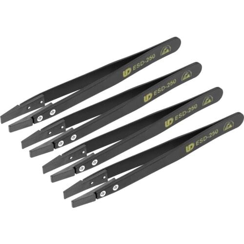 Uxcell ESD Precision Anti-Static Tweezers, Stainless Steel Big Flat Tip Tweezers for Craft Jewelry Electronics, 4 Pcs