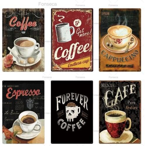 Vintage Coffee Tin Sign Shabby Chic Plaque Wall Art Decor For Kitchen Coffee Bar Cafe Retro Metal Posters Iron Painting