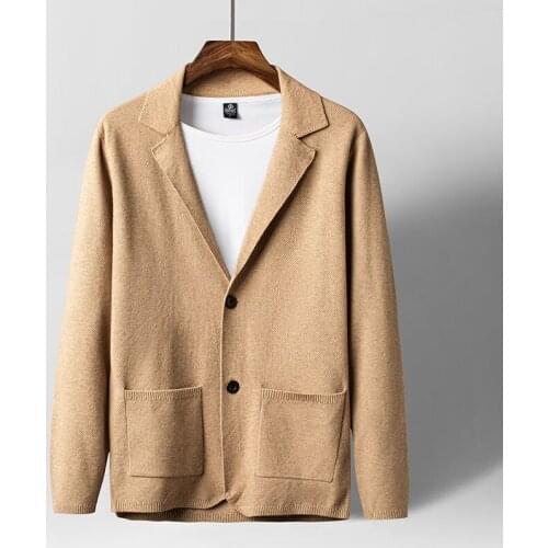 High-end cardigan sweater mens spring and autumn new suit knitted jacket mens wear lapel young mens wear