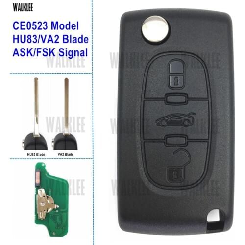 WALKLEE 433MHz Auto Remote Key Fit for Citroen C5/C4/C3/C2/Berlingo/Picasso Keyless Entry (3BT, CE0523, ASK/FSK, HU83/VA2)