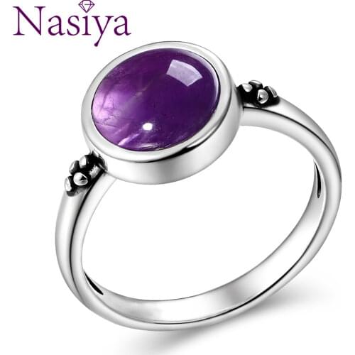 Nasiya Elegant Simple Amethyst Rings for Women 925 Silver Amethyst Jewelry Wedding Anniversary Engagement Gifts