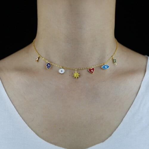 Gold Color Enamel Colorful Charm Necklace 2021 Summer New Arrive Women Girl Jewelry