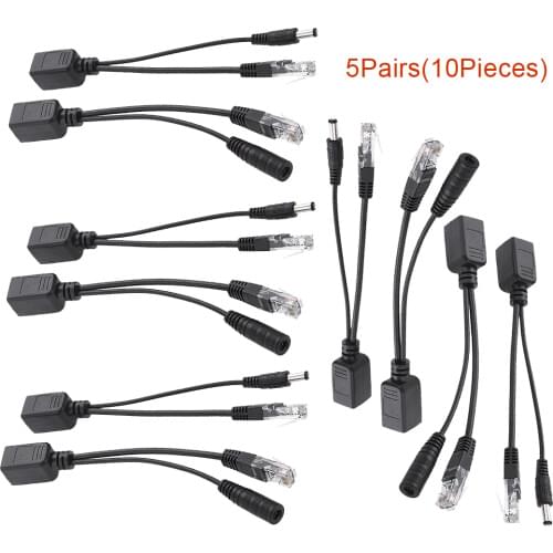 10pcs(5pairs) POE Adapter cable Connectors Passive Power cable Ethernet PoE Adapter RJ45 Injector + Splitter Kit 12V 24V 36V