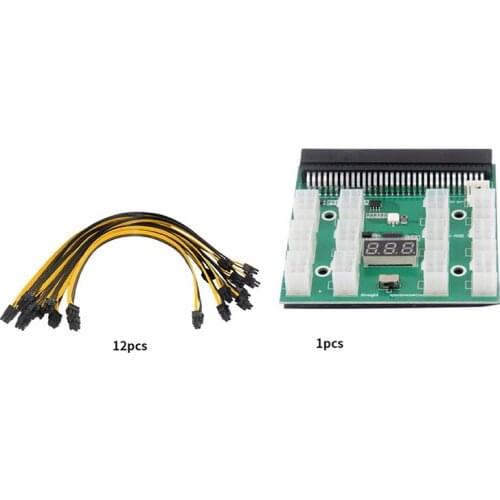 12V PCI-E Breakout Board + 12pcs 6P Male to (6+2) 8P Male Power Cables Kits For HP PSU GPU Mining Ethereum