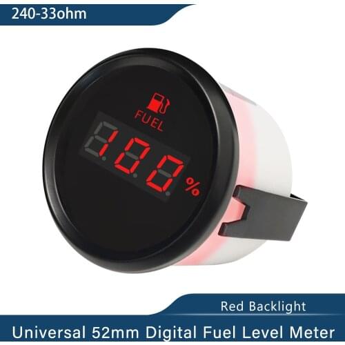 2" 52mm Digital Fuel Level Gauge Meter Waterproof Stainless Steel 0~190ohm Signal Fuel Gauge for Car Truck Boat 9~32V