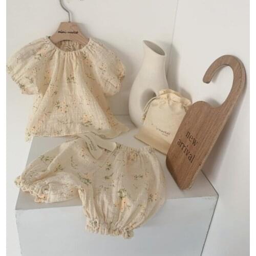 2021 New boys girls 2 pcs set printed shirt+shorts cotton summer soft fashion kids suits