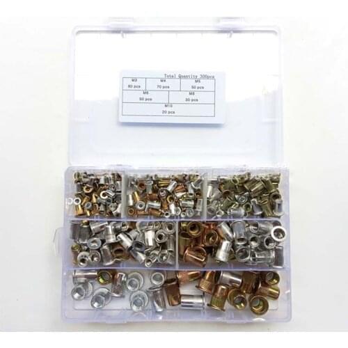 300PCS/Set M3 M4 M5 M6 M8 M10 Rivetnut Flat Head Threaded Rivet Nut Insert Nutsert Cap Rivet Assortment, Zinc Plated, Aluminum