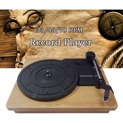 33/45/78 RPM Record Player Antique Gramophone Turntable Disc Vinyl RCA Headphone Jack Wood Color Portable phonograph Speaker