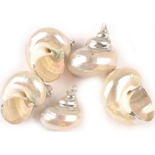 5pcs White Natural Silver Plated Spiral Shell For Handmade Conch Seashells DIY Charms Pendant Jewelry Decor Crafts TR0332