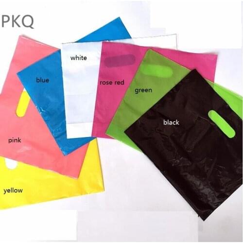 50 pcs Free Shipping Plastic Packaging Bags Large Plastic Shopping Bags With Handle Small Gift Bags for Clothes/Jewelry