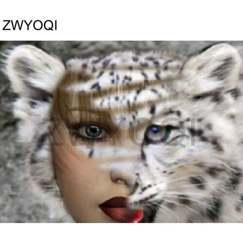 5DDIY Diamond embroidery Cross stitch Leopard Full Square Diamond mosaic Leopard woman Full Round Diamond painting Leopard woman