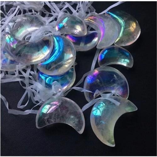 Aura Clear Quartz Moon Natural Crystal Hand Made Gemstones For Healing Reiki